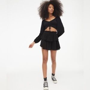 Aeropostale High-Waisted Lace Trim Ruffle Black Mini Skirt 💕